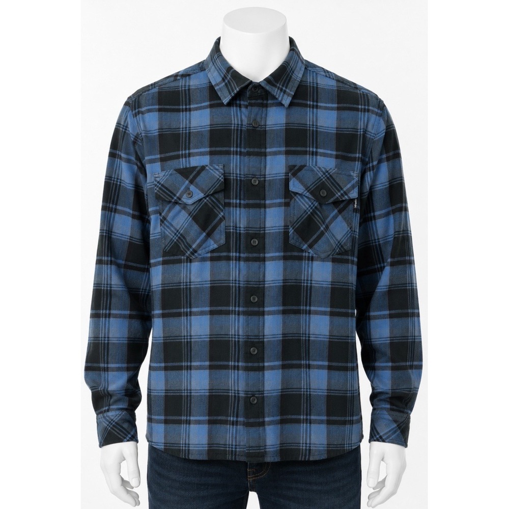 HURLEY Men's Blue Black XL Fleece Shirt Jacket Long Sleeve Button Down Plaid